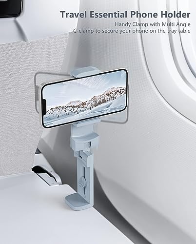 MiiKARE Travel Essentials Airplane Phone Holder, Universal Handsfree Phone Mount for Flying with 360 Degree Rotation, Travel Must Haves Phone Stand for Desk, Tray Table, Blue - color: Blue