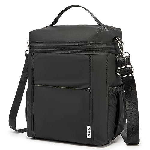 NOL Natural Organic Lifestyle Insulated Lunch Bags for Women Cooler Bag Lightweight Nylon Waterproof Lunch Box For Work (Black, Large) - color: Black, size: Large (12 Liters)