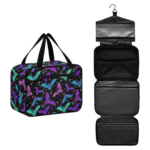 MNSRUU Hanging Toiletry Bags for Women Travel, Gothic Halloween Luminous Bats Toiletry Organizer Portable Travel Toiletry Bags Clear Wash Bags Makeup Bag Cosmetic Bag - color: Halloween Theme 092