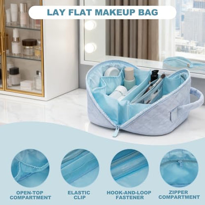 Makeup Bag,Quilted Puffer Cosmetic Bags,Travel Toiletry Bag for Women,Large Capacity Waterproof Make up Bag Set - color: Blue, size: Large