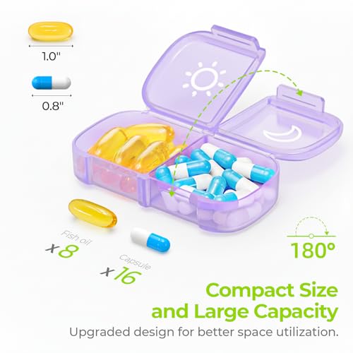 AUVON XL Weekly Pill Organizer 2 Times a Day, Pill Box 7 Day with One-Side Large Openings for Easy to Use, Black Privacy Protection AM PM Pill Case for Medication, Vitamins, Fish Oils, Supplements - color: Light Purple