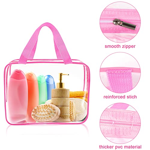 APREUTY Clear Makeup Bags, TSA Approved 6 Pcs Cosmetic Makeup Bags Set Clear PVC with Zipper Handle Portable Travel Luggage Pouch Airport Airline Vacation Organization (Rose Red) - color: Rose Red-6PCS(Large+Medium+Small)