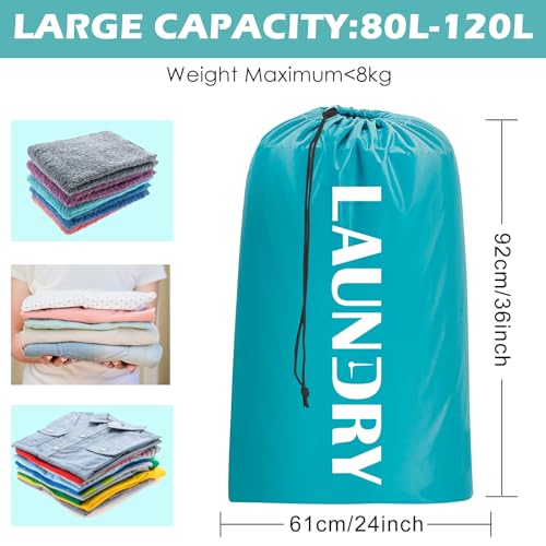 Sylfairy Laundry bags, 2 Pack Travel Laundry Bag for Dirty Clothes with Drawstring, Heavy Duty Laundry Bag for Traveling Camping, Easy Fit a Laundry Hamper or Basket Travel Essentials - color: Green+Green