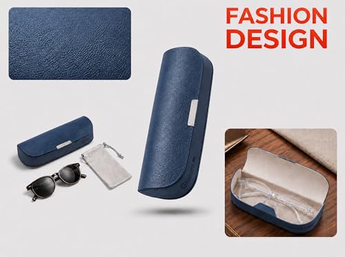 Glasses Case hard shell,3-in-1 Sunglasses Case & Eyeglass Case with Cleaning Cloth & Storage Pouch - color: Navy Blue
