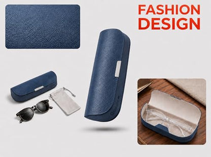 Glasses Case hard shell,3-in-1 Sunglasses Case & Eyeglass Case with Cleaning Cloth & Storage Pouch - color: Navy Blue