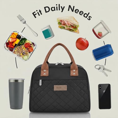 HOMESPON Insulated Lunch Bag for Women Men Adults Lunch Tote with Front Pocket Lunch Box Container Cooler Bag for Work Picnic (Black) - color: Black