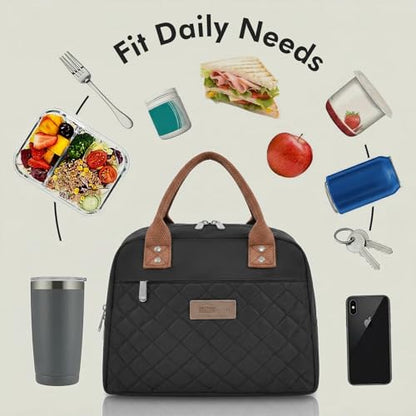 HOMESPON Insulated Lunch Bag for Women Men Adults Lunch Tote with Front Pocket Lunch Box Container Cooler Bag for Work Picnic (Black) - color: Black