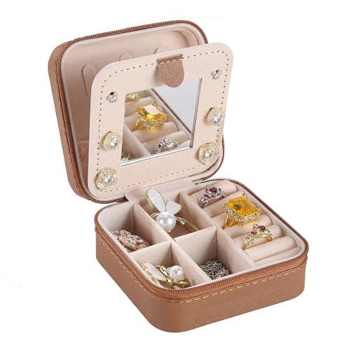 KElofoN Travel jewelry case Travel jewelry box Travel Jewelry Organizer Small Jewelry Organizer Box Gift for Girls Women with Mirror(Coffee) - color: Coffee