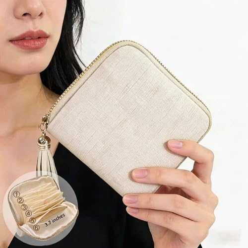 Small Travel Jewelry Case for Women, 6-Layer Velvet Organizer Pouch with Zipper, Anti-Scratch Portable Bag for Bracelets, Rings, Earrings & Necklaces (White) - color: White