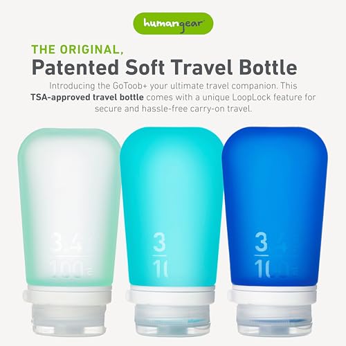 humangear GoToob+ Bottles - Silicone Leak-Proof Travel Tubes for Toiletries, Camping & TSA Carry-On (3-Pack), Large (3.4 fl oz; 100ml), Mint/Aqua/Teal - color: Mint/Aqua/Teal, size: 3.4 Ounces