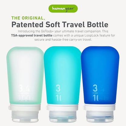 humangear GoToob+ Bottles - Silicone Leak-Proof Travel Tubes for Toiletries, Camping & TSA Carry-On (3-Pack), Large (3.4 fl oz; 100ml), Mint/Aqua/Teal - color: Mint/Aqua/Teal, size: 3.4 Ounces