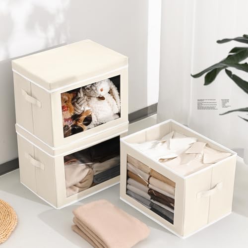 Homsorout Storage Bins with Lids - Large Decorative Basket with Lids, Fabric Foldable Closet Organizer Bins, Stackable Shelf Organizer for Living Room, Dorm, 5 Pack, Beige - color: Beige, size: XL(5-Pack)