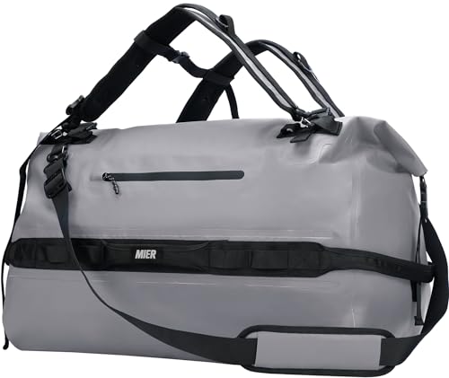 MIER Waterproof Duffel Bag Motorcycle Dry Bag Backpack Large Roll-Top Heavy Duty Dry Duffle Bags for Kayaking Camping Boating Gym Beach Cruise Ship, 60L/80L - color: Gray, size: 60L