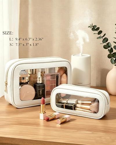 2Pcs Clear Makeup Bags Set - Portable Clear Cosmetic Bag Case Travel Makeup Brush Bag Waterproof Makeup Pouch TSA Approved Toiletry Bag Car Organizer Bag for Women (White Set) - color: White Set