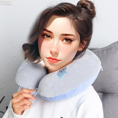Kids Neck Pillow for Travel with Sleep Eye Mask, Cute Travel Neck Pillow, Memory Foam Flight Sleeping Headrest Pillow for Boys & Girls, Airplane, Train, Car, Home Use - Little Shark - color: Little Shark