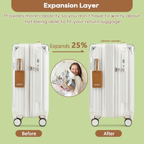 Joyway 5 Piece Luggage Set with Cup Holder, Expandable 25% Capacity, Includes Handbag, Anti Slip Wheels, Hook, Smart Carry On Suitcase for Men and Women, Spinner Travel White - color: White, size: 5 piece set (20/24/28inch-Handbag)