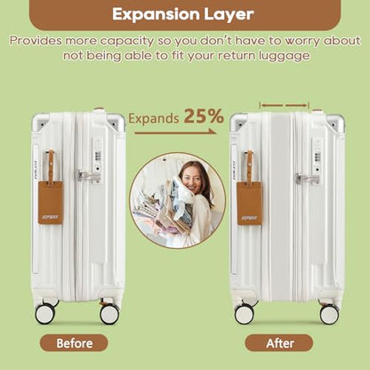 Joyway 5 Piece Luggage Set with Cup Holder, Expandable 25% Capacity, Includes Handbag, Anti Slip Wheels, Hook, Smart Carry On Suitcase for Men and Women, Spinner Travel White - color: White, size: 5 piece set (20/24/28inch-Handbag)