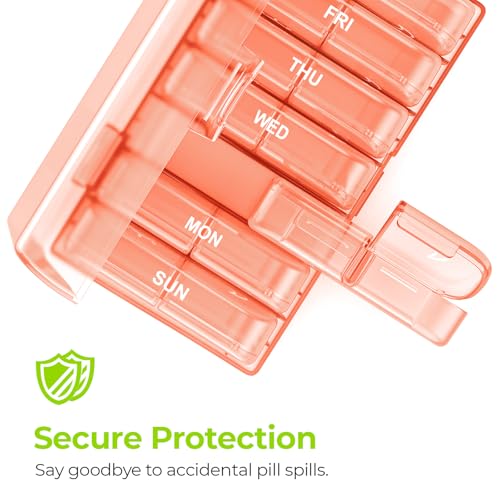 AUVON XL Weekly Pill Organizer 2 Times a Day, Pill Box 7 Day with One-Side Large Openings for Easy to Use, Watermelon Red AM PM Pill Case for Medication, Vitamins, Fish Oils, Supplements - color: Watermelon Red