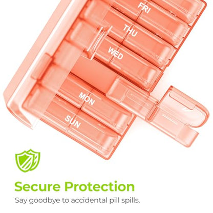 AUVON XL Weekly Pill Organizer 2 Times a Day, Pill Box 7 Day with One-Side Large Openings for Easy to Use, Watermelon Red AM PM Pill Case for Medication, Vitamins, Fish Oils, Supplements - color: Watermelon Red