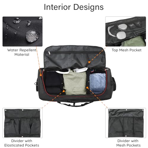 32" Soft-Sided Foldable Wheeled Duffle Bag, 110L Expandable 140L Rolling Travel Bag with Matching Storage Pouch, Updated Black-Red - color: Black-Red