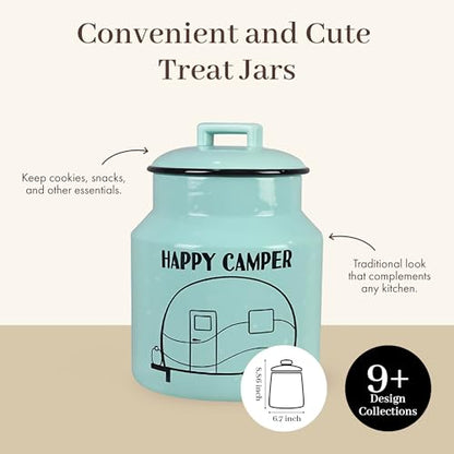 Young's Inc. Ceramic Cookie Jar - Cute Kitchen Counter Storage Canister with Lid - Perfect for Cookies, Coffee, Tea, Candy, Dog Treats, and More - Happy Camper - Mint - color: Teal