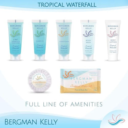 Bergman Kelly - Hotel Toiletries Bundle - Tropical Waterfall, 1 oz each, 18800 pcs - 4-Piece Set: Rectangular Bar Soap, Shampoo, Conditioner & Body Lotion (4700 each) - Bulk Mini Guest Amenities - size: Full Pallet (18800 Pieces)