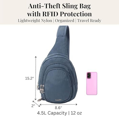 Baggallini Securtex® Anti-Theft Multi Zip Sling - Lightweight 8.6"x15.2" Travel Bag with Locking Zippers & RFID Protection - color: Mist