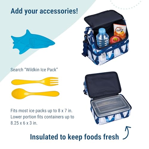 Wildkin Kids Two Compartment Insulated Lunch Bag – Keeps Food Hot or Cold, Easy-Clean Lining, Leak-Resistant & BPA-Free – Boys & Girls, Ideal for School, Travel & Daycare – Sharks - color: Sharks