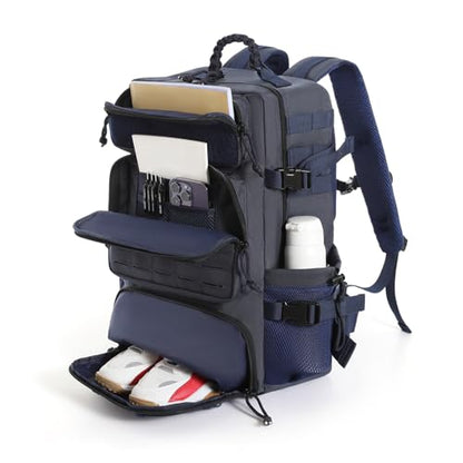 35l 1000D waterproof material,Tactical Backpack for Men and Women, Military Backpack with Shoe Compartment, Travel Hiking Hunting Gear Bag with Molle System, Blue - color: Navy Blue 35l