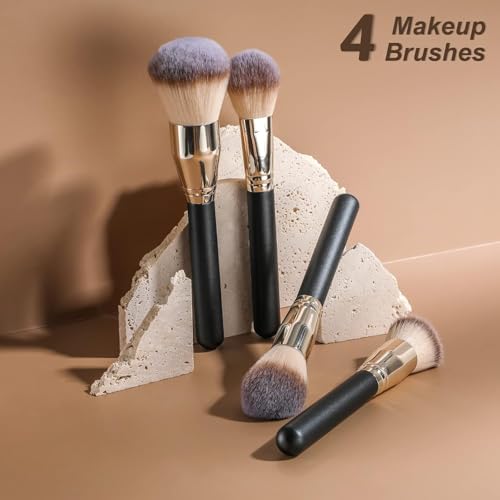 BS-MALL Soft Professional Makeup Brush Set - 4 Pcs Travel-friendly Brushes Including Foundation Brush for Liquid Makeup, Powder Brush & Blush Brush,Daily use (Black Silver) - color: Black Silver