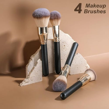 BS-MALL Soft Professional Makeup Brush Set - 4 Pcs Travel-friendly Brushes Including Foundation Brush for Liquid Makeup, Powder Brush & Blush Brush,Daily use (Black Silver) - color: Black Silver