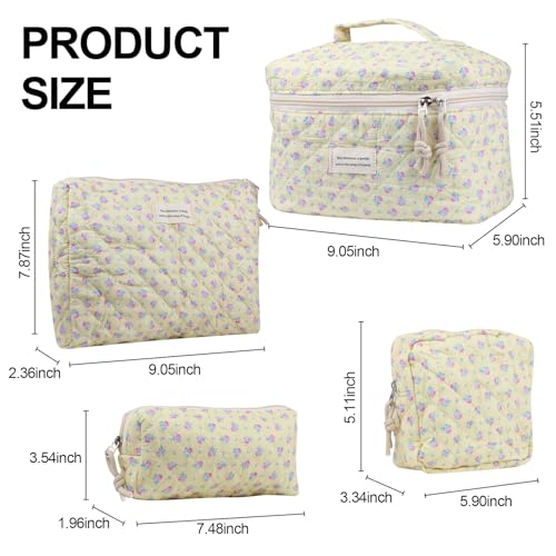 NATINSA Cute Makeup Bag for Women(2 Pcs), Travel Cosmetic Bags, Quilted Coquette Aesthetic Floral Toiletry Organizer Bag (44 - Purple Rose/4PCS) - color: 44 - Purple Rose/4PCS