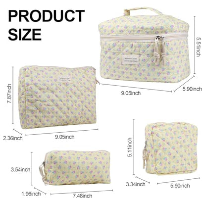 NATINSA Cute Makeup Bag for Women(2 Pcs), Travel Cosmetic Bags, Quilted Coquette Aesthetic Floral Toiletry Organizer Bag (44 - Purple Rose/4PCS) - color: 44 - Purple Rose/4PCS