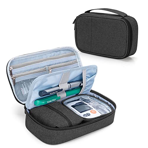 CURMIO Diabetic Supplies Bag for Glucose Meter, Medication and Other Diabetes Care Supplies, Diabetes Travel Organizer Case with Detachable Pouches, Black (Bag Only) - color: Black