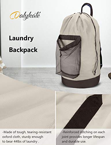 Dalykate Backpack Laundry Bag, 115L Large Hamper with Shoulder Straps, Drawstring Closure, Mesh Pocket, Khaki - color: Khaki