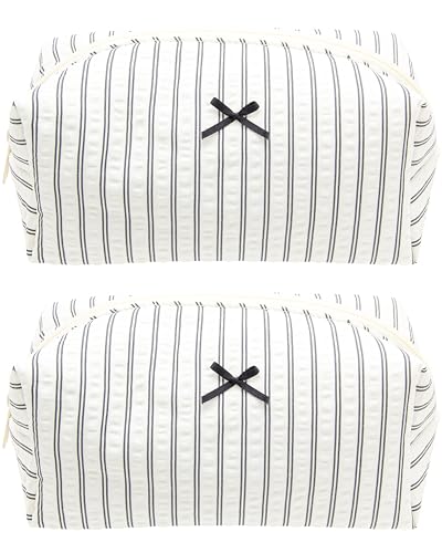 PAZIMIIK 2PCS Cozy Makeup Bag Small Aesthetic Travel Zipper Cosmetic Pouch for Women Make Up Beauty Accessories Brushes, Stripe Black - color: Stripe Black, size: 2PCS