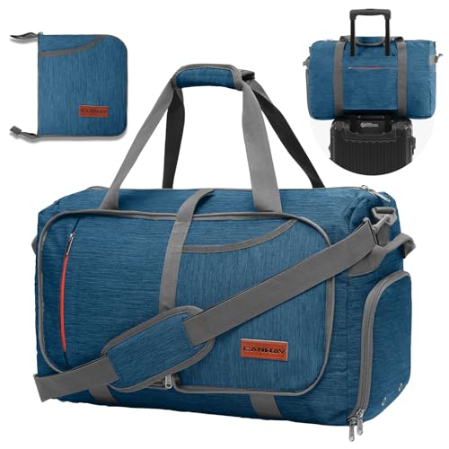 Canway 40L Foldable Duffle Bag for Travel Men & Women Carry On 22"x14"x9" Airline Approved, Small Luggage Overnight Bag with Shoe Compartment, Water-Resistant Gym & Sports Bag - color: Aegean Blue, size: 40L