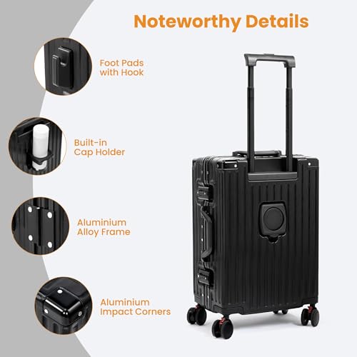 VentureVault Carry On Luggage 22x14x9 Airline Approved, Zipperless Luggage Carry On, Hard Shell Suitcases with TSA Lock, Lightweight Carry On Suitcases with Aluminum Frame (black, 20inch) - color: Black, size: 20inch