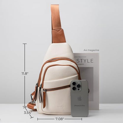 Alldaily Large Sling Bag for Women Crossbody Purse Leather Fashionable Trendy Chest Bag for Travel, Fanny Pack (White) - color: White With Brown