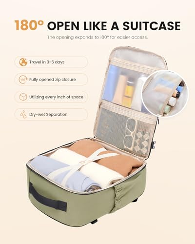LOVEVOOK 50L Travel Backpack for Men Women, Waterproof Carry On Backpack for Work & Travel, Flight Approved Personal Item with 3 Packing Cubes, TSA Bag Fits 17.3" Laptop,Greyish green - color: Greyish Green, size: X-Large-50L-4Pcs