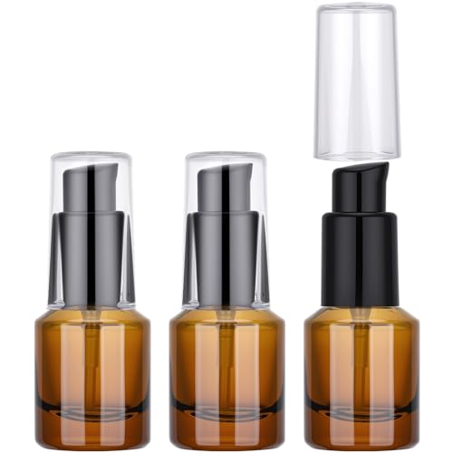 Segbeauty 0.5oz Glass Refillable Travel Bottles, 3pcs Lotion Pump Bottle Dispenser, 15ml Amber Mini Travel Containers for Creams, Lotion Dispenser with Pump, Small Sample Bottle Liquid Container - color: Amber, style: 3pcs 0.5oz