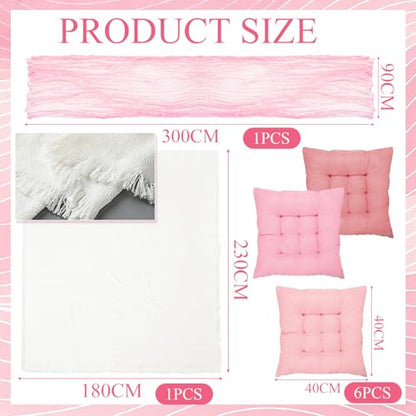 Extra Large Outdoor Picnic Blanket with Table Runner and Floor Pillow Cushion for Picnic Wedding Birthday Baby Shower Backyard (91 x 71'',Pink,6-Person) - color: Pink
