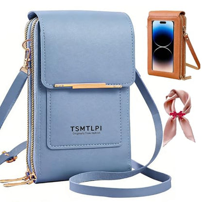 2026 Small Touchscreen Phone Crossbody Bag for Women,Anti-Theft Leather Messenger Bag Rfid Block Mobile Phone Purse - color: Blue