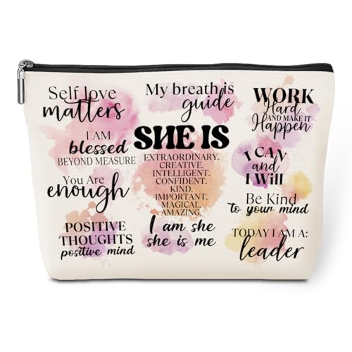 jeilink Positive Affirmations Makeup Bag Mental Health Motivational Inspirational Gifts for Female Sister Girl Friend Colleagues Coworker Birthday Friendship Mothers Day Nurse Day Travel Toiletry Bag - color: Multicolor634