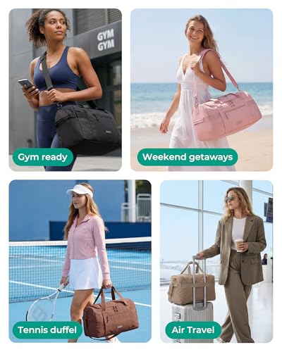 BAGSMART Travel Duffel Bags with Dividers, 32L Gym Duffle Bag with Laptop Compartment, Carry On Weekender Overnight Bag, Shoe Bag, PVC Wet Pocket, Brown - color: Brown