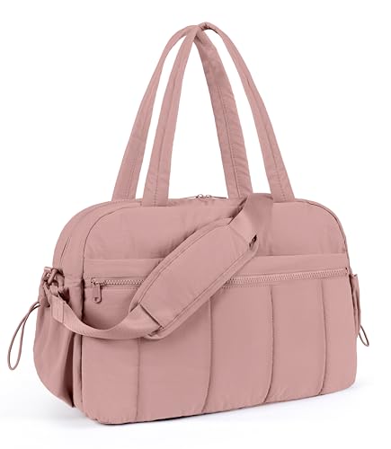 Lightweight Travel Duffle Bag for Women, Quilted Puffy Weekender with Wet Pocket for Gym, Overnight, Personal Item Carry On, Dark Pink - color: Dark Pink