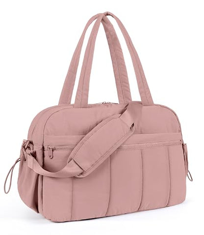 Lightweight Travel Duffle Bag for Women, Quilted Puffy Weekender with Wet Pocket for Gym, Overnight, Personal Item Carry On, Dark Pink - color: Dark Pink