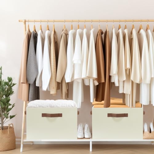 GhvyenntteS Large Fabric Storage Bins with 3 Handles, 15x11x9.6 Inch Storage Baskets for Shelves, Foldable Closet Storage Bins for Shelves, Closet Organizers and Storage Boxes, Beige - color: Dark Beige, size: Large-3 Pack