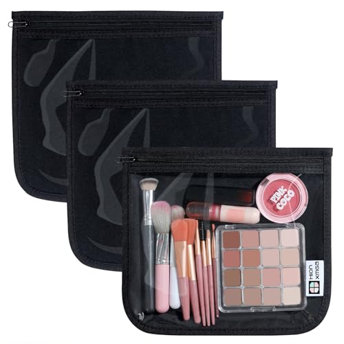 HIONXMGA TSA Approved Toiletry Bag, Set of 3 Clear Travel Toiletry Bag Quart Size Zipper Travel Pouch, Waterproof Makeup Cosmetic Bag for Women Men Kids Toiletries Carry on, Black Large - color: Black, 3 Large