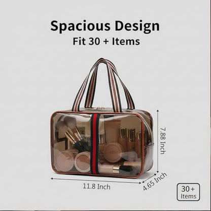 ANIS·KEBBR Retro Clear Makeup Bag, Waterproof Large Zipper Toiletry Organizer for Travel - size: L